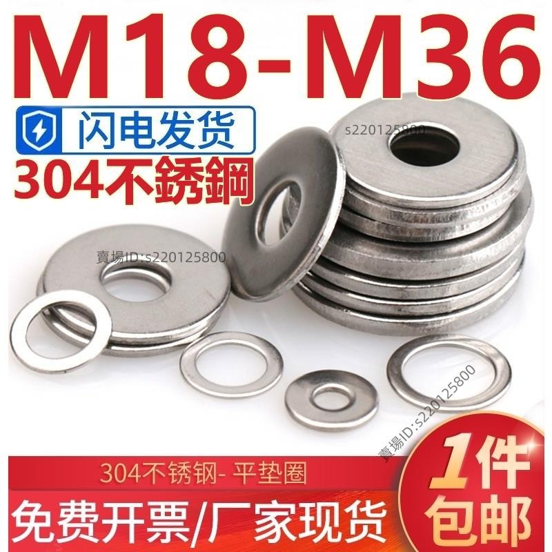 台灣出貨-（M18-M36）304不鏽鋼超薄平墊小窄邊墊圈圓形介子華司金屬螺絲加大加厚平墊片M18M20M22M24M2