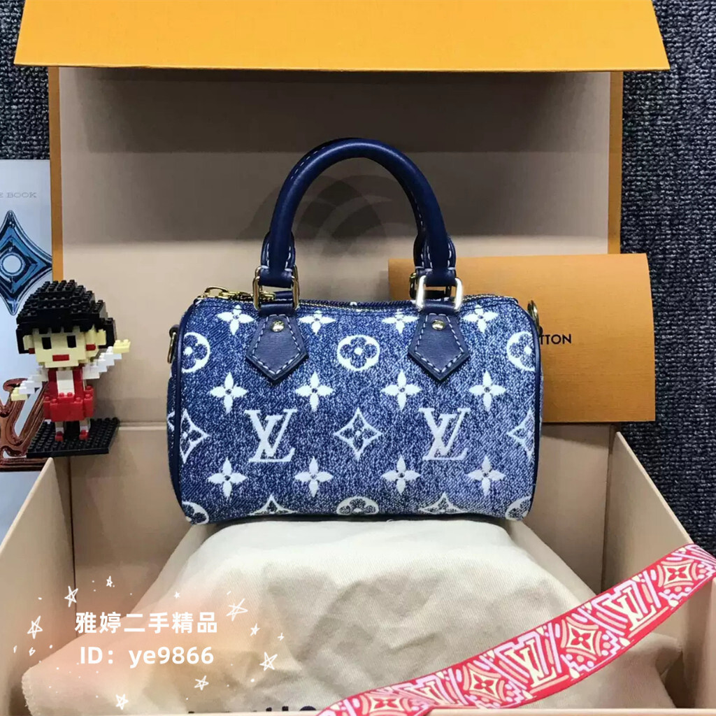 LV 路易威登 M81168 NANO SPEEDY 藍色單寧 牛仔布 手提包 單肩包 斜跨包 枕頭包