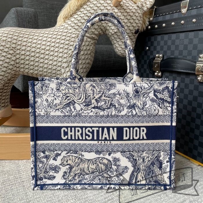 全新二手 Dior 新款 海軍藍 Book small Tote 中號 動物 刺繡 托特包 手提包 單肩包 購物包