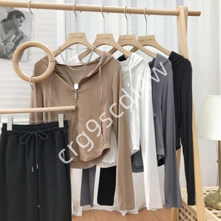 【店長推薦】超軟糯~瑜珈生椰拿鐵氣質連帽上衣卡其連帽拉鏈長袖修身T恤衫女秋季新款顯瘦好穿上衣1117