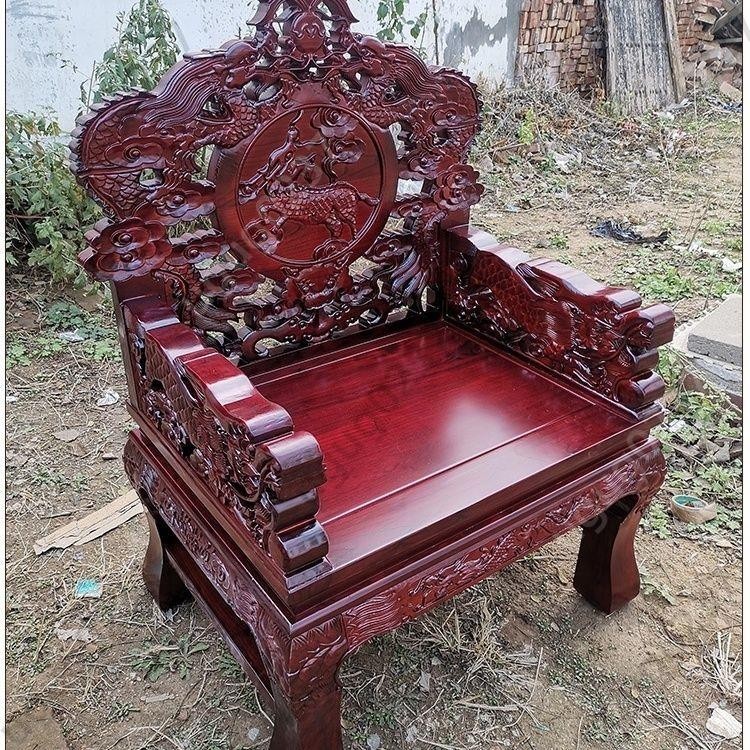榆木龍椅雕刻雕花皇帝宮廷寶座寺廟禪椅神明椅子金色描金雕龍椅子