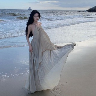 希臘風洋裝 希臘風 海島風洋裝 海島洋裝 海島穿搭 超僊海邊度假連衣裙露背長裙高階氛圍拍照女神穿搭性感僊氣套裝裙