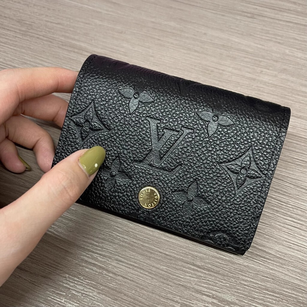 二手包包 LV 路易威登 經典老花 黑色 壓紋皮革 女生卡夾 錢包 信用卡 名片夾 M58456實拍