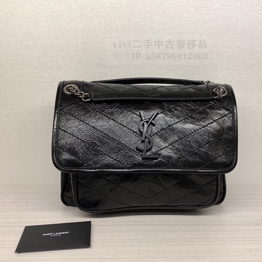 正品現貨 Saint Laurent 聖羅蘭YSL黑色 NIKI中號郵差包/流浪包/單肩包/斜背包 498894