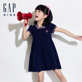 Gap 女幼童裝 Logo印花方領短袖洋裝-海軍藍(466153)