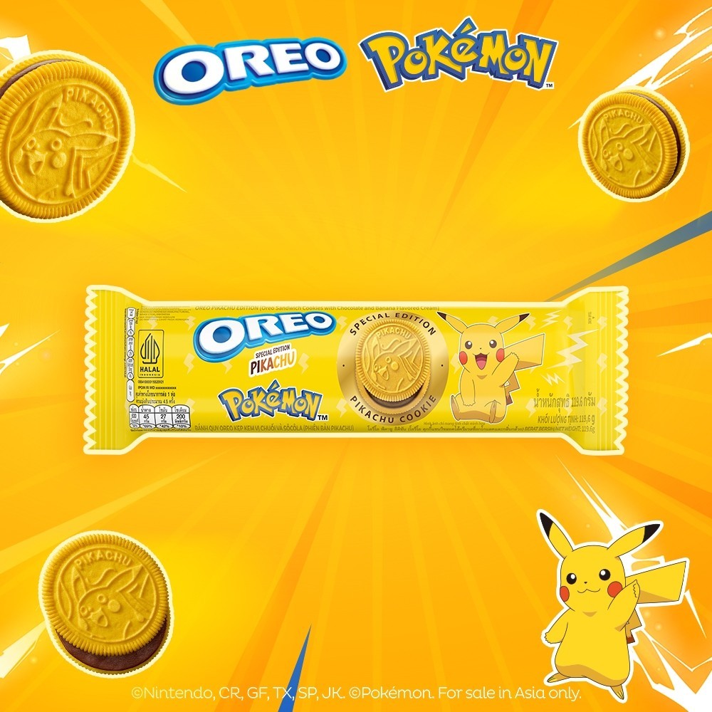 【OREO】奧利奧寶可夢版-巧克力和香蕉口味夾心餅乾119.6g - 一條裝｜官方直營