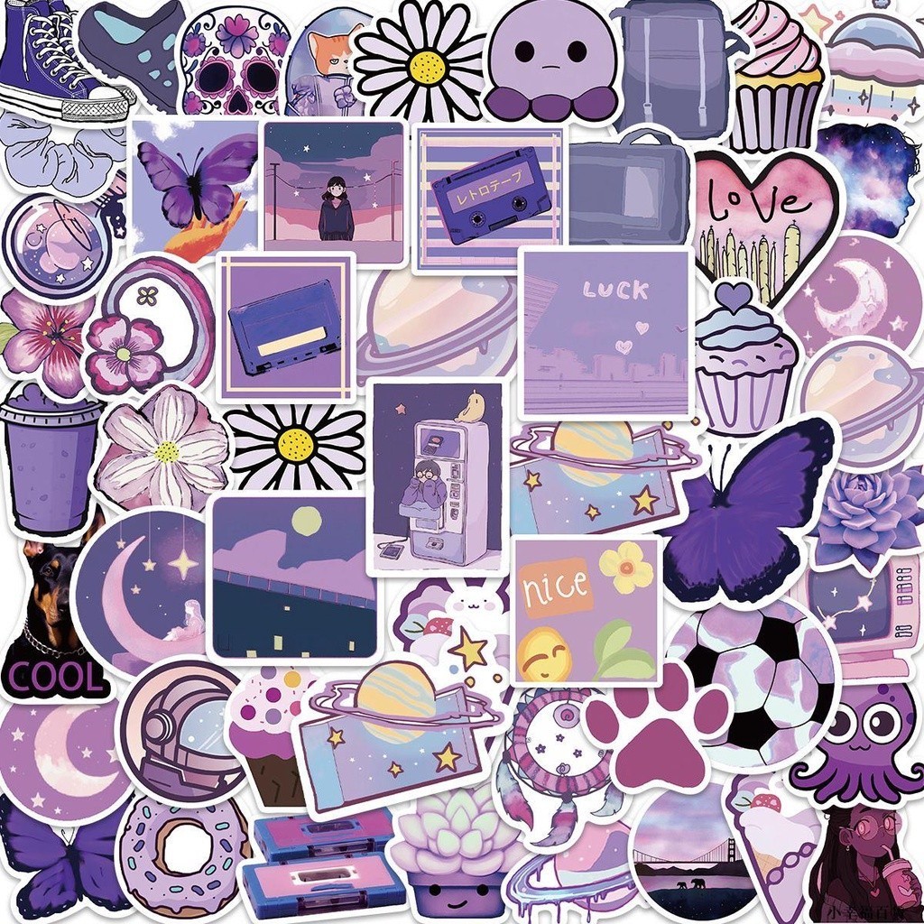 【五折】100張小清新紫色貼紙ins風夢幻紫色物件涂鴉小貼畫DIY手機殼iPad 貼紙 行李箱貼紙 動漫貼紙abc童