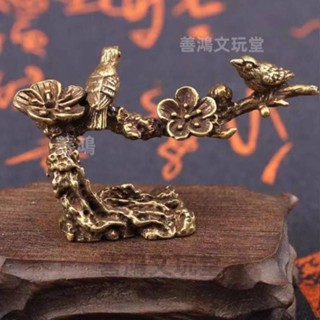 🔥免運🔥 仿古銅實心黃銅喜上眉梢筆架小擺件 創意純銅倒流香插香座 喜鵲登梅古玩銅雕件銅器手把件 銅製品 銅 金屬製品