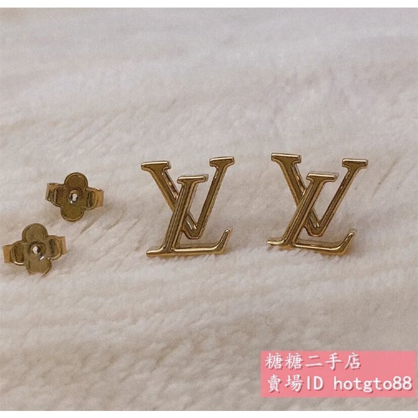糖糖二手 LV路易威登 ICONIC 金色 金屬 LV 字母 針式 耳環 首飾 氣質 M00610