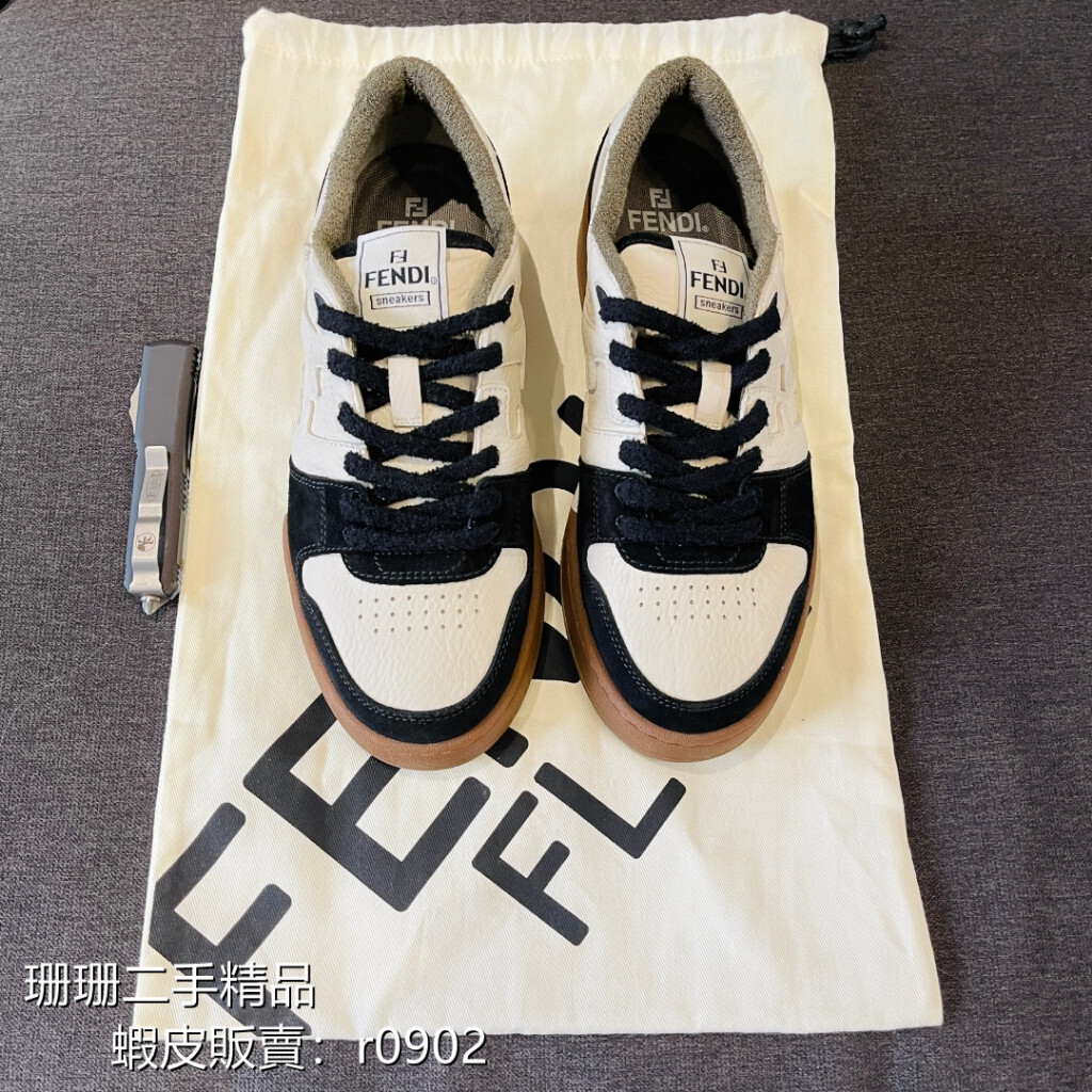 【二手精品】Fendi 芬迪 23新款 Fendi Match 白色麂皮低筒鞋 休閒鞋 運動鞋8E8252AHH2F