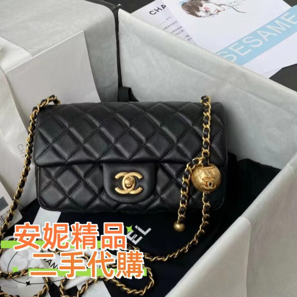 現貨二手 CHANEL 香奈兒CF 口蓋包 黑色小羊皮 肩背包 20cm小金球包 金鍊鍊條包 AS1787