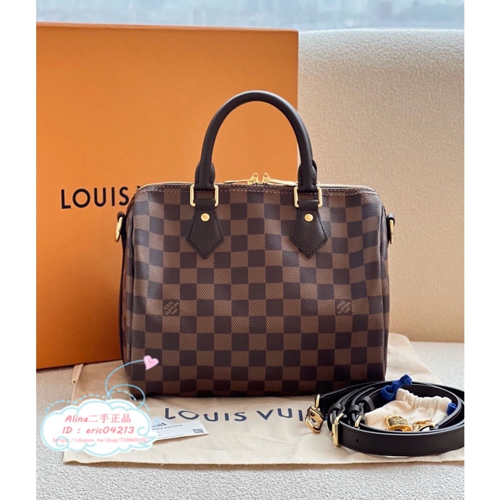 精品二手 LV 路易威登 Speedy 25 枕頭包 棋盤格 肩帶款 通勤包 手提包 N41368 單肩包