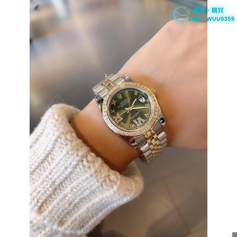 勞力士 Rolex 日誌系列 綠水鬼精鋼機械錶 瑞士石英錶 高端女士鑲鑽腕錶 經典大氣女款實心手錶 女錶