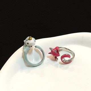 獨角獸戒指🎁可愛琺瑯松鼠獨角獸滴油開口戒指個性輕奢小眾設計ins冷淡風飾品 可愛戒指 生日禮物