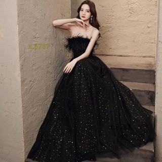 免運⭐女士黑色高階晚禮服 名媛宴會氣質主持人修身晚宴服 公主風高級感藝考表演服 慈善晚會化妝舞會連身裙 音樂節舞臺表演服