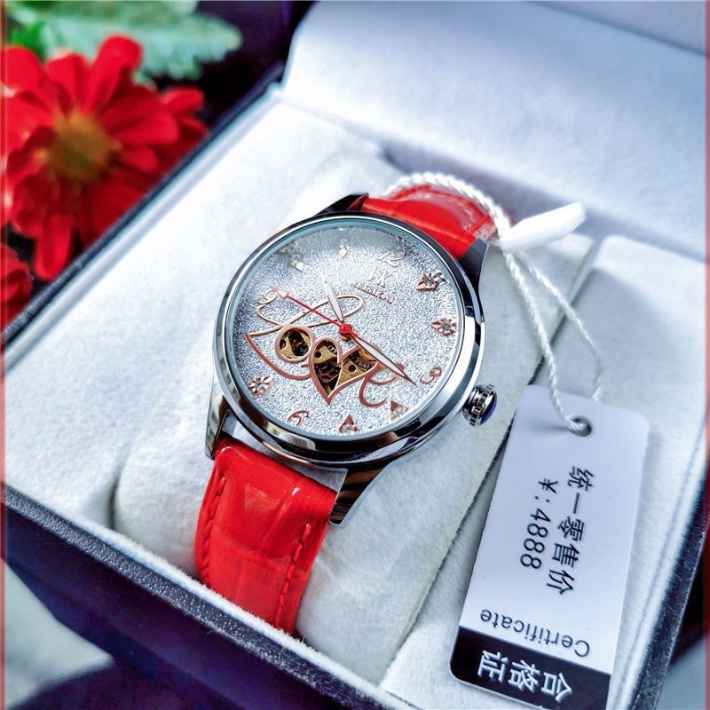 威斯凱 全自動機械錶 鏤空 女士手錶 防水手錶 夜光 真皮 女錶 女生手錶 機械錶