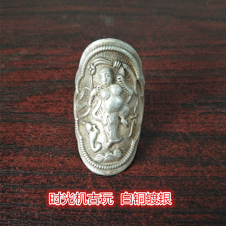 *NTV古玩雜項收藏復古民國戒指侍女圖戒指白銅鎏銀戒指工藝品 工藝收藏