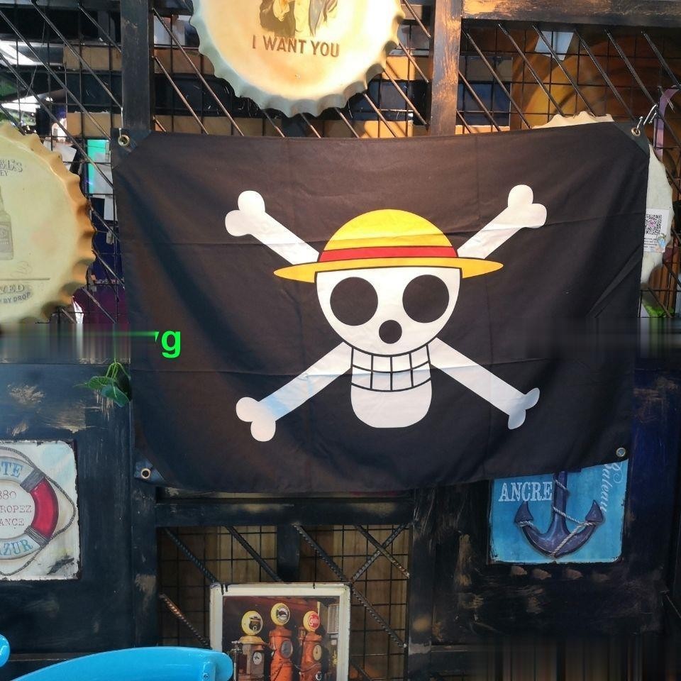 ^-^裝飾海賊王路飛旗幟掛布海報門簾窗簾骷髏頭動漫周邊-君再來