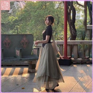 ✨貼身爆款✨新中式洋裝 改良式漢服 中國風服飾 顯瘦套裝 氣質女裝 入畫江南新中式國風設計感提花上衣+高腰半身裙顯瘦兩件