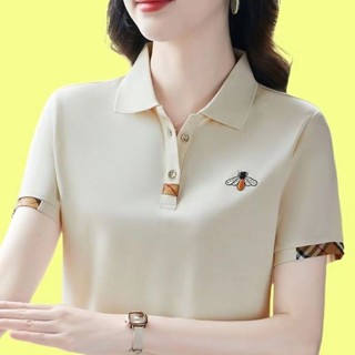 翻領POLO衫女品質媽媽翻領短袖T恤女夏季新款POLO中年人運動休閒上衣大碼媽媽裝大碼大碼女裝阿嬤衣服