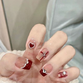 🎀約三天出貨🎀 新年穿戴甲顯白酒紅蝴蝶結美甲貼片美甲適合秋冬美甲貼紅色穿戴甲 美甲 美甲貼片 指甲貼片 指甲 穿戴甲