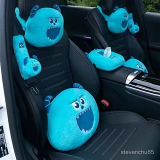 🔥熱賣🔥 可愛卡通怪物汽車頭枕 座椅靠背靠枕 安全肩帶套 車飾內飾用品 W9QQ