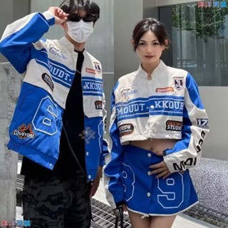 💖臺灣💖2024 秋季美國摩托車穿 長袖外套 男女復古嘻哈寬鬆情侶棒球外套 可拆卸 情侶美式機車服外套男女棒球服