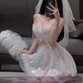 XXNY大尺碼情趣內衣 白色新娘婚紗 胖mm性感情趣睡衣女 蕾絲小胸吊帶睡裙純欲情調