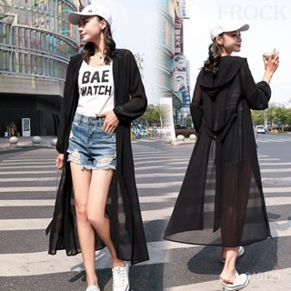 【FROCK】長袖雪紡防曬衣服外套新款薄中長過膝超開衫披肩沙灘外搭 薄款外套 防曬外套 寬鬆襯衫 防曬襯衫 寬鬆上衣