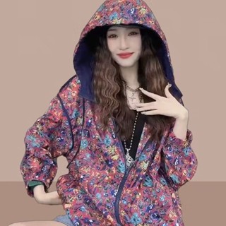 [Jaylee]春夏新款防曬衣 碎花復古連帽衛衣外套女 時尚 百搭 休閒外套 開衫外套 長袖上衣 防曬外套 防曬服女