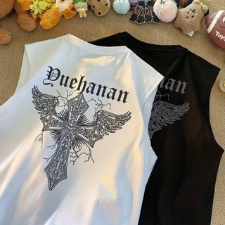 潮流十字架印花背心男 印花背心 背心男 外搭背心 大尺碼 無袖上衣 坦克上衣 運動背心 男生背心（HLB44）【壹號站】