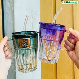 美式拿鐵氣泡水冷 大容量馬剋杯 帶刻度玻璃吸管杯 咖啡杯 復古杯 吸管喝水水杯杯子ins高顔值網紅爆款玻璃杯帶蓋咖啡杯情
