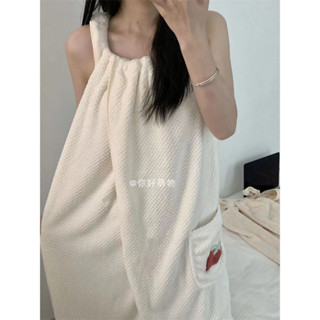浴袍 睡衣 睡裙 男女款睡衣 居家服 家居服 情侶浴袍 桑拿浴袍草莓吊帶浴衣夏季超強吸水便攜洗澡浴袍可穿裹家用全身魔術貼