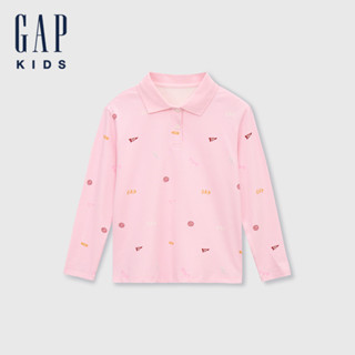 Gap 女童裝 Logo純棉印花長袖POLO衫-粉色(646218)