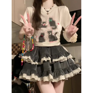 臺灣出貨 蕾絲蓬蓬裙 蛋糕裙 甜美設計感芭蕾花邊拼接蓬蓬蛋糕夏季新款高腰顯瘦荷葉邊半身短裙 半身裙 a字裙