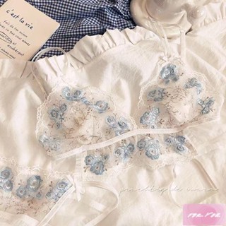 YES服飾 ins韓系 情趣內衣 性感內衣 日系 小眾設計刺繡網紗透明兔耳朵無鋼圈內衣薄三角杯性感純欲文胸套裝