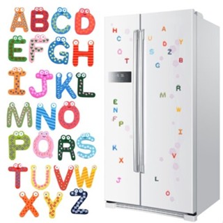 26 件裝木製磁鐵冰箱字母數字大號磁性冰箱 ABC 字母拼寫學習益智玩具