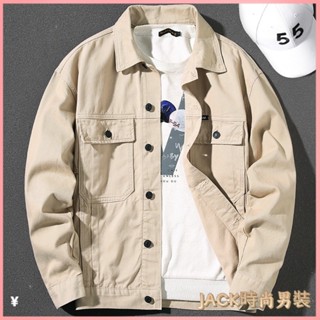 JACK-牛仔外套男 男生外套 大尺碼外套 韓版外套 美式飛行休閒翻領機車服寬鬆春秋季新款牛仔工裝夾剋大碼外套男士
