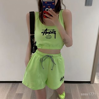 會琴服飾 跑步運動套裝女ins學生韓版顯瘦時尚網紅休閒潮牌背心短褲兩件套