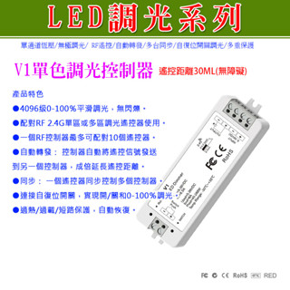 【調光控制器】LED 軟條燈調節亮度專用控制器，遙控器V1 R11 RT1 控制距離30M(無障礙)