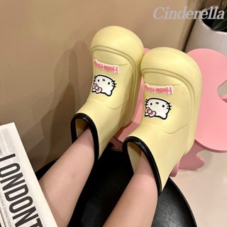 Cinderella 可愛KT貓夏季外出雨靴防滑防水雨天短筒膠鞋 雨鞋女 雨靴 雨鞋 防水雨鞋 水鞋 防滑雨鞋 時尚雨鞋