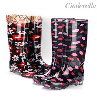 Cinderella 下雨天穿長筒雨鞋防水防滑女士幹活鞋高檔透明 雨鞋女 雨靴 雨鞋 防水雨鞋 水鞋 防滑雨鞋 時尚雨鞋