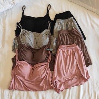 七木林🌈帶胸墊睡衣套裝 女生夏季兩件式套裝 免穿內衣吊帶背心 短褲 少女兩件套 純欲風莫代爾棉家居服 時尚舒適居家服