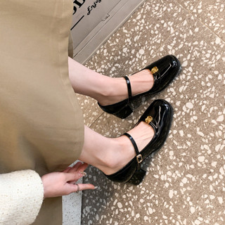 【💕免運實拍】皮鞋 休閒鞋 細帶瑪莉珍鞋 包頭鞋 娃娃鞋 女鞋瑪麗珍鞋女高跟鞋漆皮山茶花粗跟單鞋赫本風jk小皮鞋