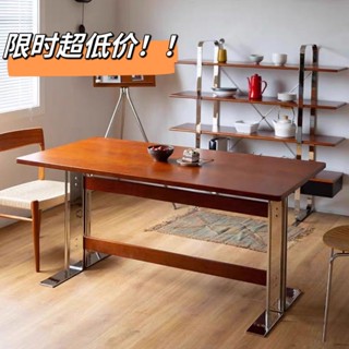 客製化實木桌子 中古實木設計師鐵藝餐桌 北歐日式電腦桌 書桌 工作桌 複古風實木家用長方形原木辦公桌