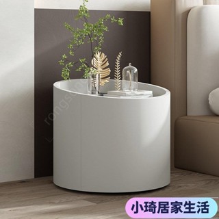 【新品】意式極簡奶油風實木烤漆臥室床頭櫃現代簡約圓筒櫃小型收納櫃北歐XQJX
