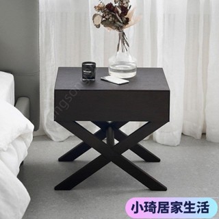 【熱銷】北歐極簡床頭櫃現代簡約時尚臥室床邊櫃黑橡木輕奢收納櫃傢具批發XQJX