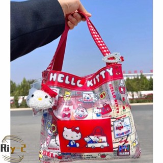 日本hello kitty pvc大容量斜揹包防水購物袋學生印花手提包女包