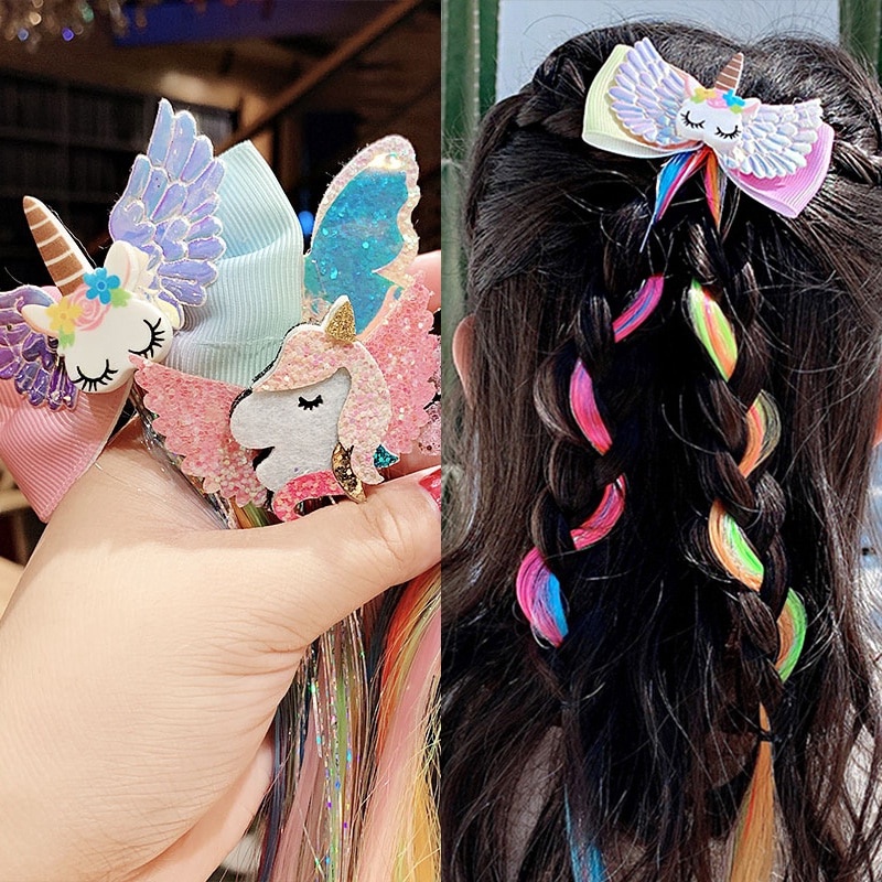 Girls Cute Colorful Wig Cartoon Unicorn Hair Headband Clips
