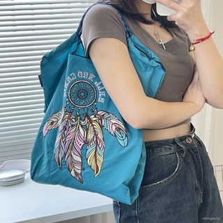 高圓圓衕款ball chain刺繡羽毛單肩包斜挎包百搭通懃購物袋環保袋 EZOH